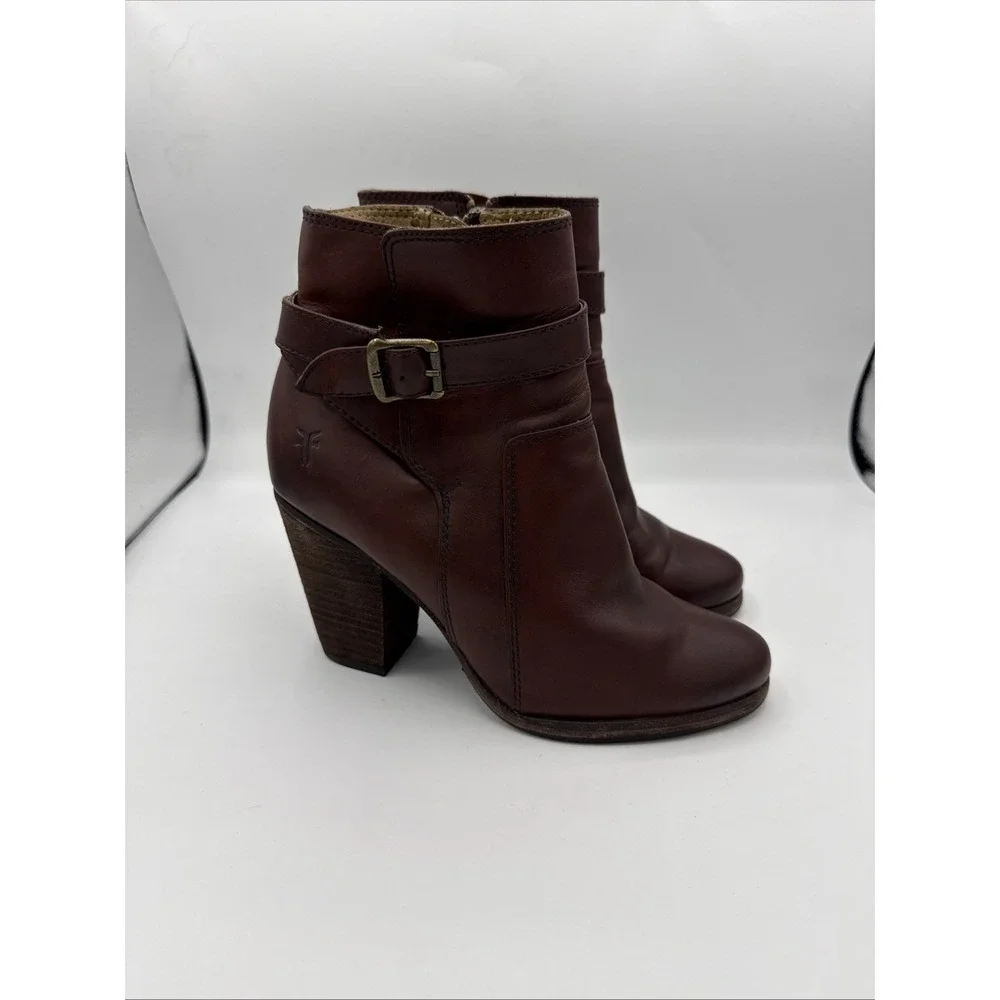 FRYE Patty Riding Booties Brown Red Leather High Block Heels size 6 Boot Women